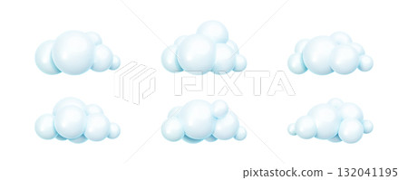 Bubble 3d cloud icons. Blue clouds for weather forecast 132041195