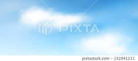 Realistic white fluffy clouds on light blue sky background Realistic white fluffy clouds on light blue sky background 132041211