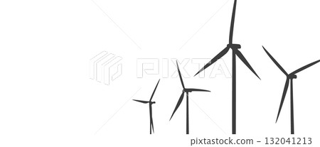 Black silhouettes wind turbines. Wind towers with vanes 132041213