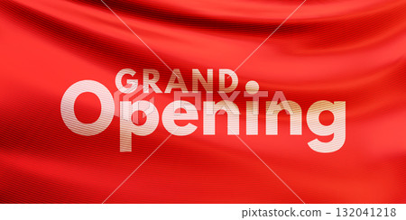 Grand opening banner with red fabric texture and white text 132041218