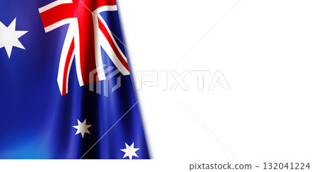 Realistic wavy fabric flag of Australia isolated on white background Realistic wavy fabric flag of Australia isolated on white background 132041224
