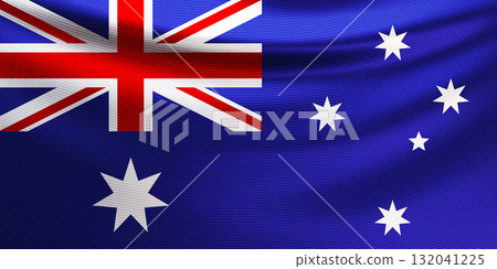 Realistic wavy national flag of Australia closeup Realistic wavy national flag of Australia closeup 132041225