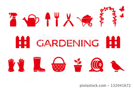 園藝圖標集(紅色、簡單、輪廓) 園藝圖標集(紅色、簡單、輪廓) 132041672
