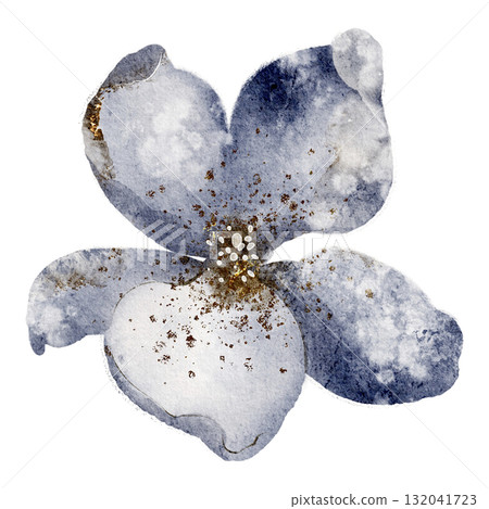 Watercolor illustration of a single blue flower bud, showcasing the fine details of petals and botanical elements. Isolated floral element for design invitation. 132041723