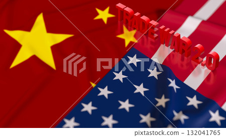 The Trade war 2 on USA and China Flag for Business concept 3d Rendering. 132041765