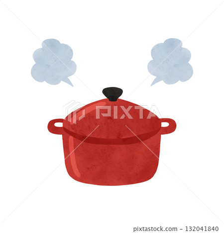 Red pot and steam watercolor hand-drawn illustration Red pot and steam watercolor hand-drawn illustration 132041840