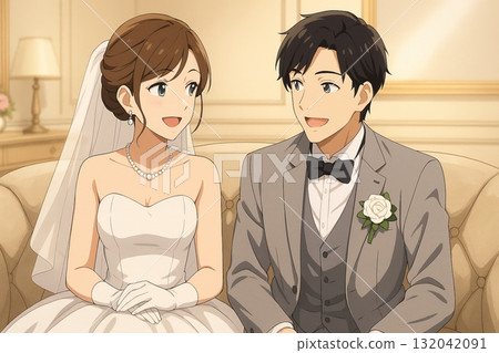 新娘和新郎在婚禮上平靜地交談 132042091