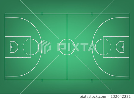 Vector Basketball Court Diagram, Top View Court Layout. Basketball Court Plan with Lines and Markings. Arena Floor 132042221