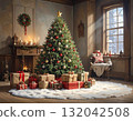 [Christmas material] Christmas tree and gift boxes in the room 132042508