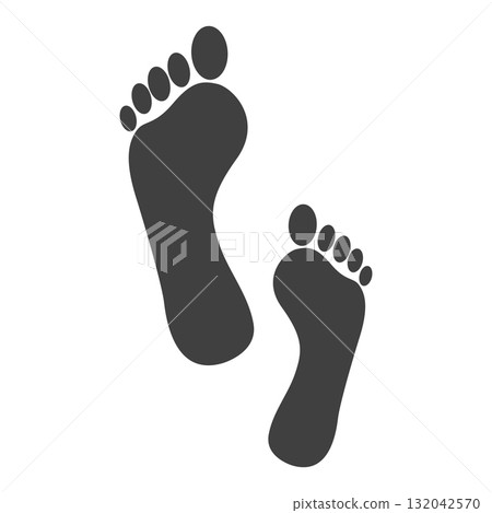 Footprint Silhouette, Vector Illustration. Barefoot Footprints Icon Pair, Left and Right Footprint Marks. Human Foot Trace Footprint Silhouette, Vector Illustration. Barefoot Footprints Icon Pair, Left and Right Footprint Marks. Human Foot Trace 132042570