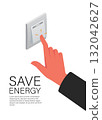 Energy saving concept with hand turning off switch stock illustration 132042627