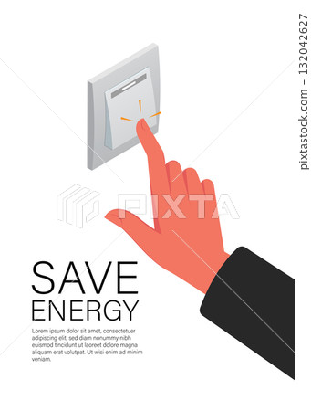 Energy saving concept with hand turning off switch stock illustration Energy saving concept with hand turning off switch stock illustration 132042627