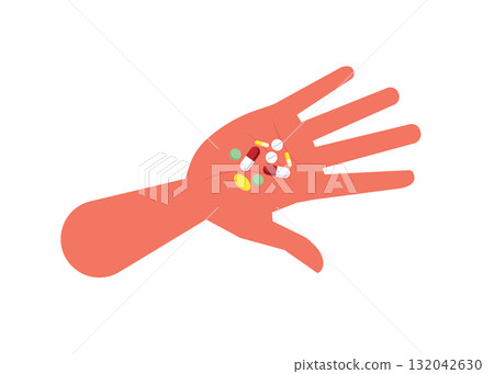 Hand holding a lot of medicines stock illustration Hand holding a lot of medicines stock illustration 132042630