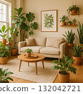 Living room with foliage plant 132042721