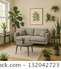 Living room with foliage plant 132042723