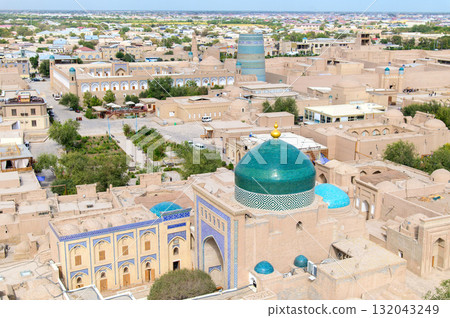 Beautiful view from the UNESCO World Heritage Site, Ichan-Kala Tower, Khiva, Uzbekistan 132043249