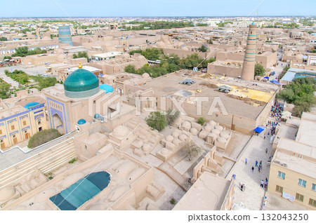 Beautiful view from the UNESCO World Heritage Site, Ichan-Kala Tower, Khiva, Uzbekistan 132043250