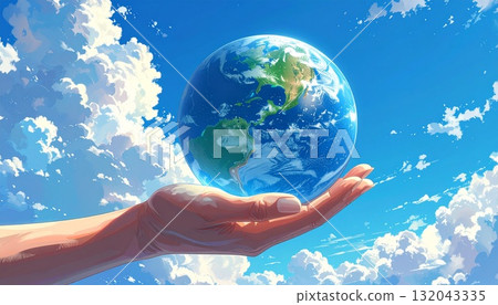 手持地球和藍天 - AI 生成的素材 手持地球和藍天 - AI 生成的素材 132043335