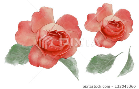水彩畫的紅玫瑰插圖集 水彩畫的紅玫瑰插圖集 132043360
