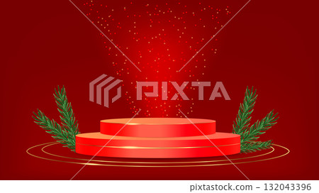 Festive Luxury Holiday podium Christmas New Year. Postcard banner design. For festive marketing ads web banner and seasonal event promotion. Vector illustration. Festive Luxury Holiday podium Christmas New Year. Postcard banner design. For festive marketing ads web banner and seasonal event promotion. Vector illustration. 132043396