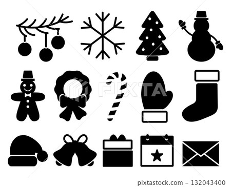 Set of black Christmas icons on white background Set of black Christmas icons on white background 132043400