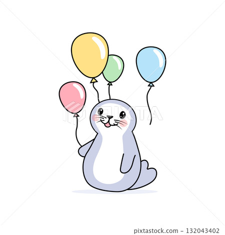 Cute seal with colorful balloons illustration 132043402