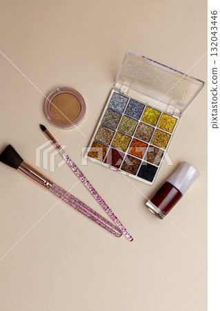 Palette, brush, and glitter in clear container Palette, brush, and glitter in clear container 132043446