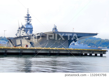 DDH destroyer Kaga docked at the Izumi quay of the Yokosuka naval port. 132043798