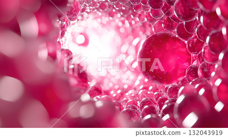 Pink, jelly-like spheres clustered together like eggs 132043919