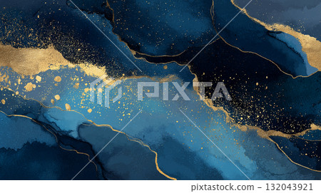 Elegant gold foil and deep blue abstract background - Luxury wallpaper (luxury, business/finance, events) 132043921