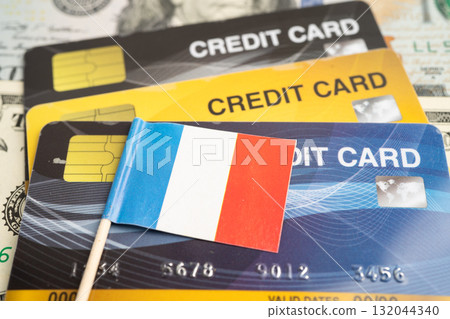 Credit card model with France flag, financial investment economy business banking. 132044340