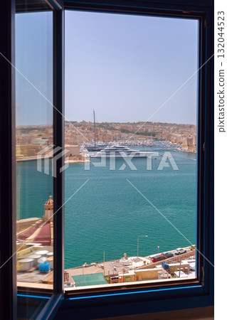 View of Grand Harbour from Window in Valletta Malta 132044523