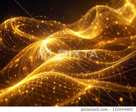 Abstract design illustrating the vibrant energy and motion of a fractal realm arrangement using glowing color and a dynamic wave pattern on a black backdrop Abstract design illustrating the vibrant energy and motion of a fractal realm arrangement using glowing color and a dynamic wave pattern on a black backdrop 132044905