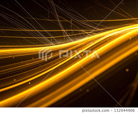 Abstract design illustrating the vibrant energy and motion of a fractal realm arrangement using glowing color and a dynamic wave pattern on a black backdrop Abstract design illustrating the vibrant energy and motion of a fractal realm arrangement using glowing color and a dynamic wave pattern on a black backdrop 132044906