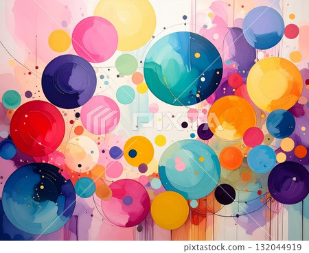 Abstract colorful vector art illustration featuring a pattern of vibrant paint circles and bubbles for a modern design concept 132044919