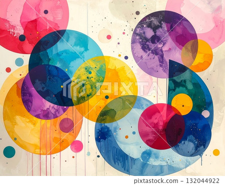 Abstract colorful vector art illustration featuring a pattern of vibrant paint circles and bubbles for a modern design concept Abstract colorful vector art illustration featuring a pattern of vibrant paint circles and bubbles for a modern design concept 132044922