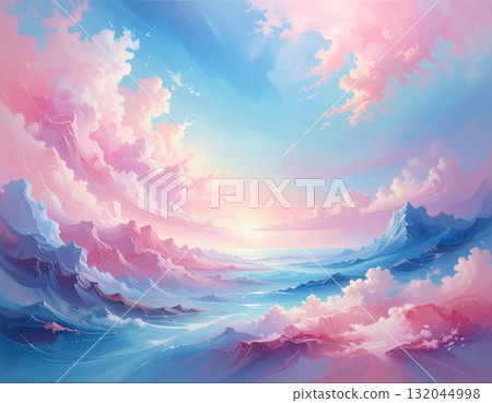 Vibrant summer sunset over the lake with clouds reflecting on the still water and sky ablaze in pink and purple beauty Vibrant summer sunset over the lake with clouds reflecting on the still water and sky ablaze in pink and purple beauty 132044998