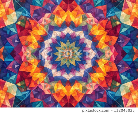 Abstract seamless floral stained glass pattern with colorful flowers, leaves, and vintage texture Abstract seamless floral stained glass pattern with colorful flowers, leaves, and vintage texture 132045023