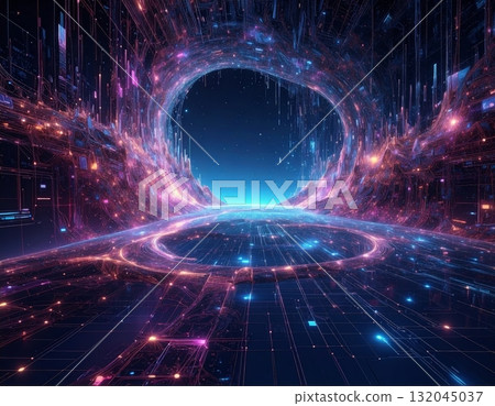 Virtual fractal realms of glowing energy and dark technology form an abstract science pattern backdrop Virtual fractal realms of glowing energy and dark technology form an abstract science pattern backdrop 132045037