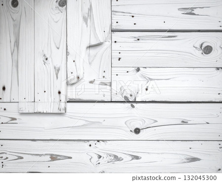Old white painted wood plank wall texture with rough and vintage grunge surface for a backdrop design 132045300