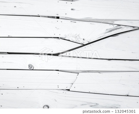 Old white painted wood plank wall texture with rough and vintage grunge surface for a backdrop design 132045301
