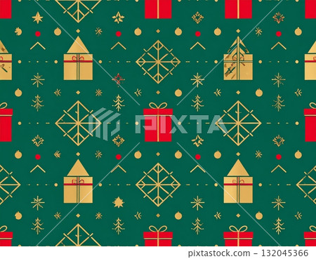 A festive seamless Christmas pattern set with bells, a tree, star, and snowflake illustration design perfect for holiday decoration and winter celebration card art A festive seamless Christmas pattern set with bells, a tree, star, and snowflake illustration design perfect for holiday decoration and winter celebration card art 132045366