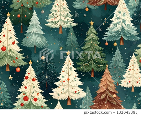 Vector illustration of a green Christmas tree with snow and a star for your winter holiday celebration card set 132045383