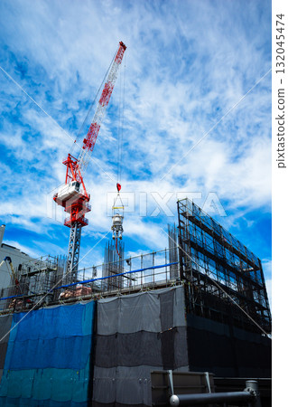 Apartment Construction and Tower Crane e-2 High Saturation Contrast Apartment Construction and Tower Crane e-2 High Saturation Contrast 132045474