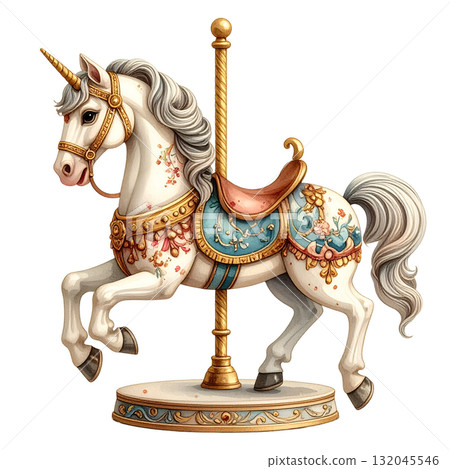 Classical illustration of an antique merry-go-round horse 1 / flyer or poster material Classical illustration of an antique merry-go-round horse 1 / flyer or poster material 132045546