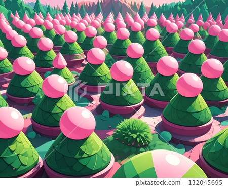 Vibrant Christmas tree illustration with red balls and festive holiday decoration Vibrant Christmas tree illustration with red balls and festive holiday decoration 132045695