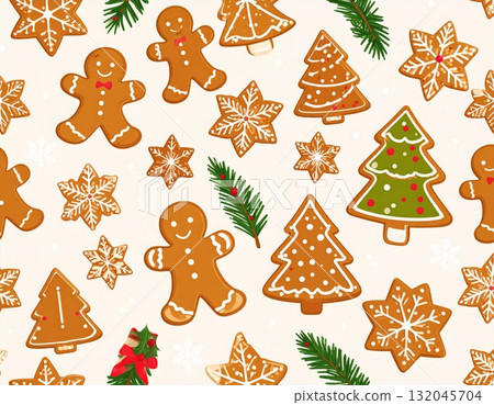 This sweet set of gingerbread cookies includes Christmas tree, star, and other holiday decorations for a winter celebration dessert This sweet set of gingerbread cookies includes Christmas tree, star, and other holiday decorations for a winter celebration dessert 132045704