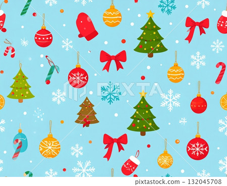 Seamless Christmas tree pattern with snowflakes and stars for winter holiday design illustration Seamless Christmas tree pattern with snowflakes and stars for winter holiday design illustration 132045708