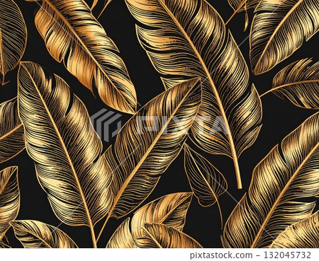 Elegant vector art of a seamless feather pattern for backgrounds, featuring isolated white and black quill plume shapes for a vintage writing texture 132045732