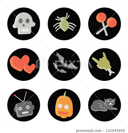 Halloween Flat Icon Collection Festive Celebration. Vector Illustration 132045856
